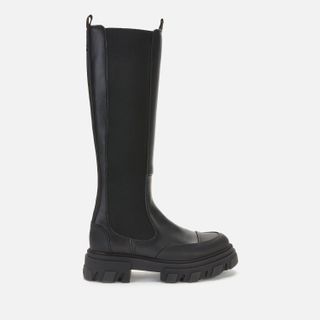 Ganni + Knee High Leather Chelsea Boots