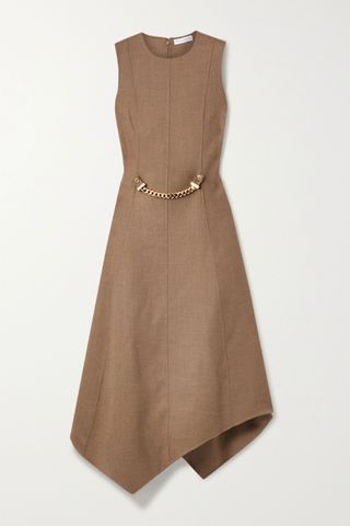 Jw Anderson + Asymmetric Chain-Embellished Wool-Blend Drill Dress