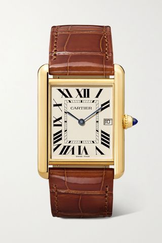 Cartier + Tank Louis Cartier 25.5mm Large 18-Karat Gold and Alligator Watch