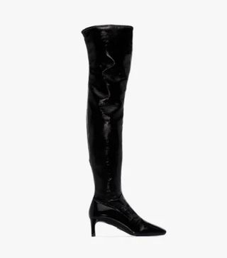 Prada + Black 55 Square Toe Thigh-High Boots