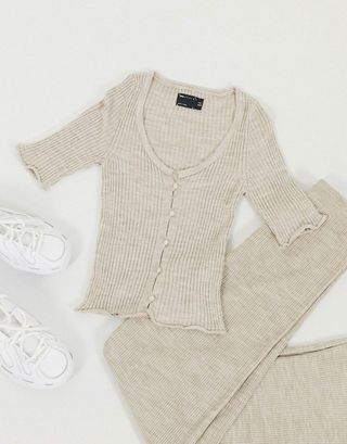 ASOS + Cardi and Pants Two-Piece in Oatmeal