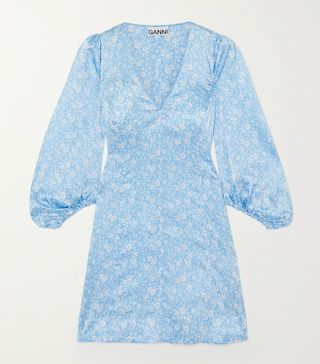 Ganni + Floral-Print Stretch-Silk Satin Mini Dress