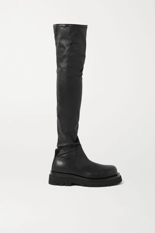 Bottega Veneta + Rubber-Trimmed Leather Over-the-Knee Boots