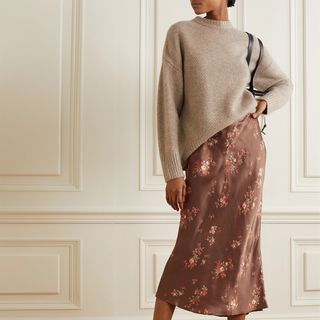 Reformation + Pratt Floral-Print Silk-Satin Midi Skirt