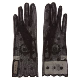 Gucci + Black Embroidered Tulle GG Gloves