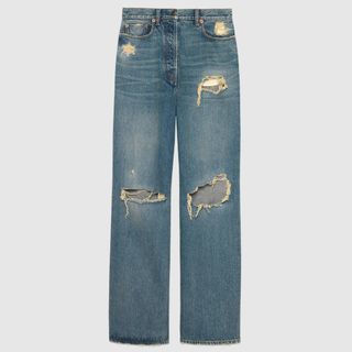 Gucci + Ripped Eco Washed Organic Denim Pants