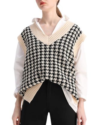 Safrisior + Oversized Houndstooth Knitted Vest