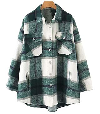 Uaneo + Plaid Wool Blend Button Down Shirt Jacket