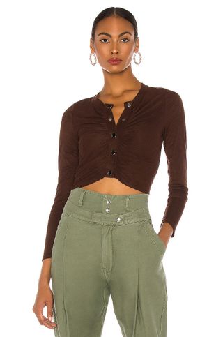 Line & Dot + Ribbed Long Sleeve Top in Brown