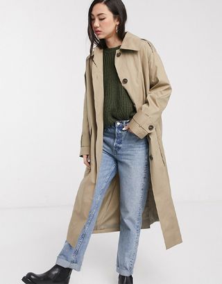 ASOS Design + Boyfriend Trench Coat in Stone