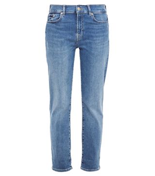 7 for All Mankind + Distressed High-Rise Slim-Leg Jeans