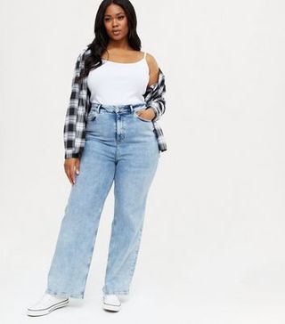New Look + Curves Bright Blue 90s Baggy Fit Jeans