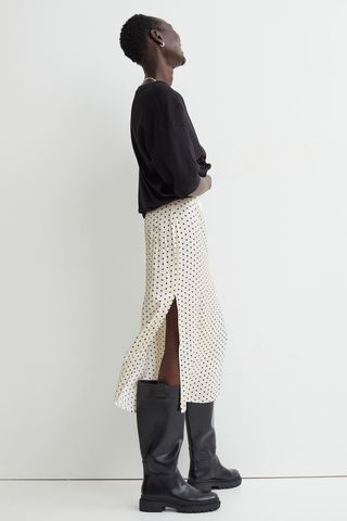 H&M + Side-Slit Satin Skirt