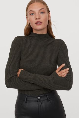 H&M + Ribbed Mock-Turtleneck Sweater