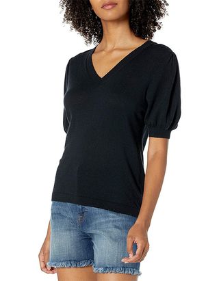 The Drop + Cindy Short Puff Sleeve Crew Neck Sweater