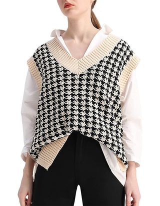 Safrisior + Oversized Houndstooth Knitted Vest