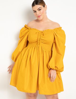 Eloquii + Smocked Bodice Mini Dress