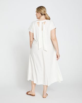 Universal Standard + Louvre Bow Back Linen Dress in White