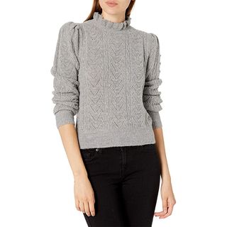 Astr the Label + Sally Long Sleeve Mock Neck Pointelle Sweater