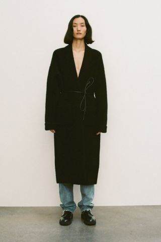 Zara + Belted Wool Blend Kni t Coat