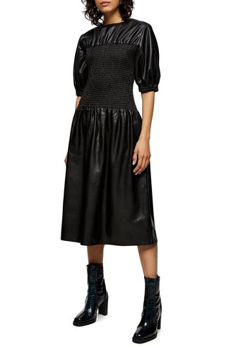 Topshop + Smocked Faux Leather Dress