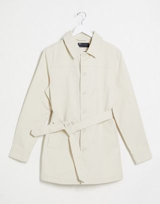Asos Design + Denim Single Breasted Jacket in Ecru