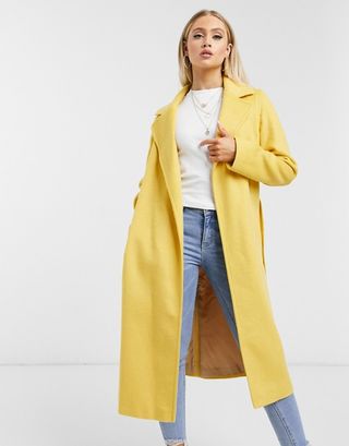 Helene Berman + Wool Blend Wrap Coat in Yellow
