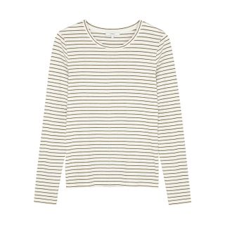 Vince + White Striped Ribbed-Knit Top