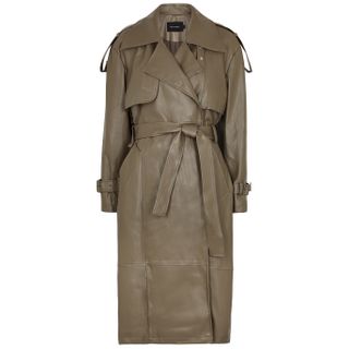 Low Classic + Taupe Belted Faux Leather Trench Coat