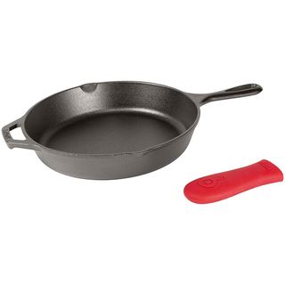 Lodge + Cast Iron Skillet, Pre-Seasoned With Silicone Hot Handle Holder