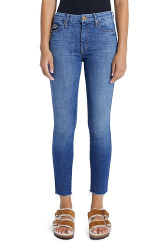 Mother + The Double Looker High Waist Fray Hem Ankle Skinny Jeans