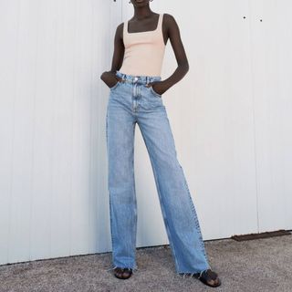Zara + Hi Rise Wide Leg Full Length Jeans