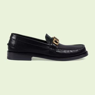 Gucci + Triangle Logo-Plaque Leather Backless Loafers