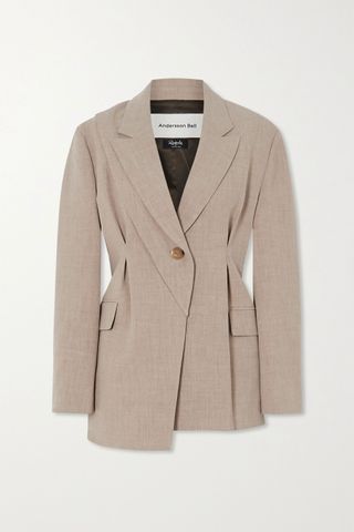 Andersson Bell + Dylan Asymmetric Pintucked Mélange Woven Blazer