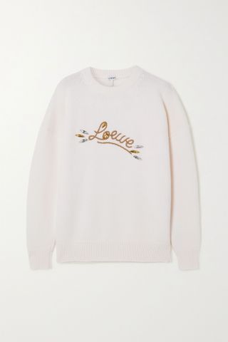 Loewe + Crystal-Embellished Embroidered Wool Sweater