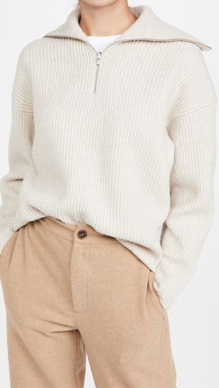 Vince + Half Zip Ribbed Pullover