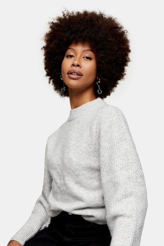 Topshop + Gray Marl Super Soft Ribbed Sleeve Sweater