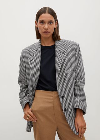 Mango + Oversize Houndstooth Wool-Blend Blazer