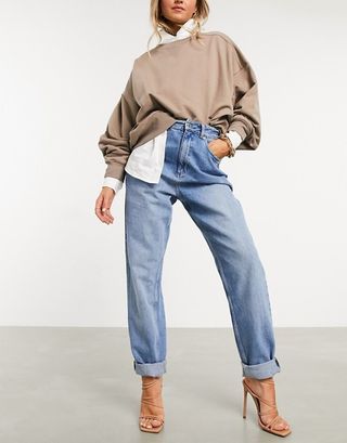 ASOS Design + High Rise Slouchy Mom Jeans in Midwash