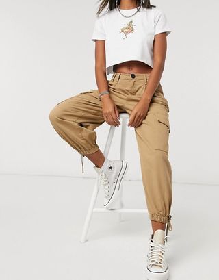 Bershka + Utility Cargo Pants in Beige