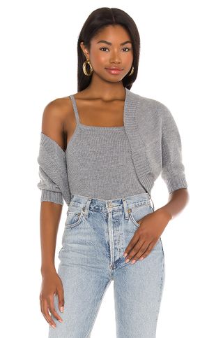 L'Academie + Ribbed Cami Sweater Set in Grey