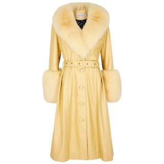 Saks Potts + Foxy Yellow Fur-Trimmed Leather Coat
