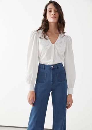 
Other Stories + Embroidered Collar Puff Sleeve Cotton Blouse