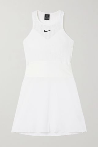 Nike + Maria Cutout Satin-Trimmed Stretch-Lace and Seersucker Mini Tennis Dress
