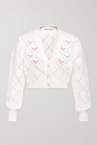 Alessandra Rich + Cropped Embroidered Pointelle-Knit Alpaca-Blend Cardigan
