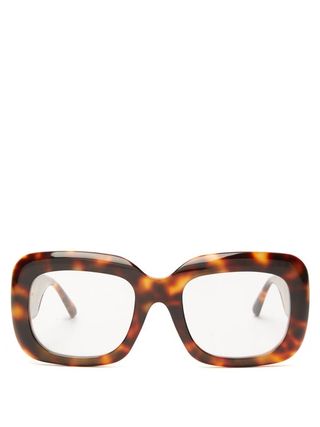 Linda Farrow + Square Tortoiseshell-Effect Acetate Glasses