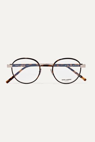 Saint Laurent + Round-Frame Tortoiseshell Acetate and Silver-Tone Optical Glasses