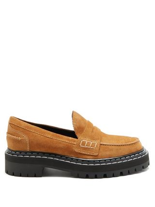 Proenza Schouler + Topstitched Suede Penny Loafers