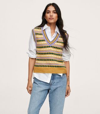 Mango + Knitted Vest With Print