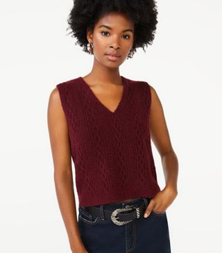 Scoop + Wine Red Cable Knit Sweater Vest